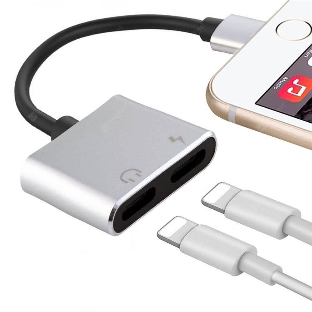 2-in-1 for Lightning Adapter For iPhone 7 8 Plus 10 X Mobile Accessories Silver - DailySale