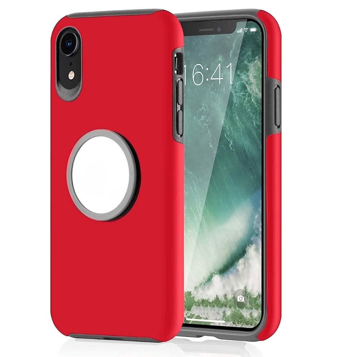 2-in-1 Hybrid Hard PC Covers Soft Rubber Shockproof Bumper Case Phones & Accessories Red iPhone XR - DailySale