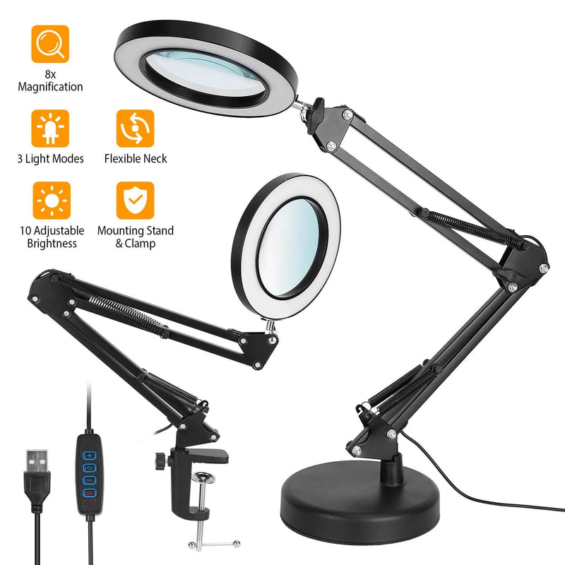 2-in-1 LED Magnifier Desk Lamp with 8x Magnifying Glass Indoor Lighting - DailySale