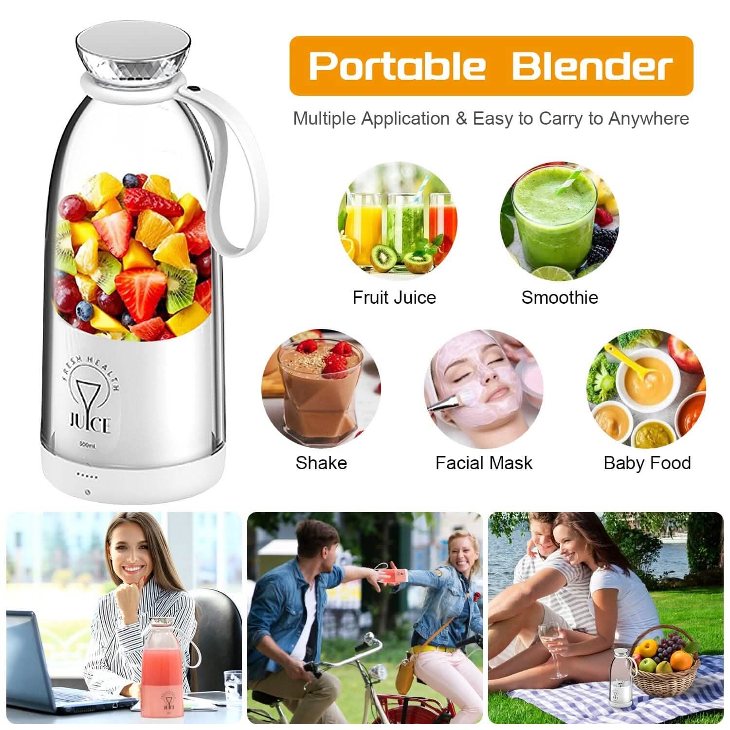 2-in-1 Portable Fruit Blender Rechargeable Kitchen Tools & Gadgets - DailySale