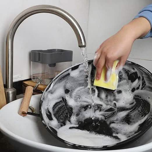 2-in-1 Soap Dispenser Pump with Sponge Holder Kitchen Essentials - DailySale