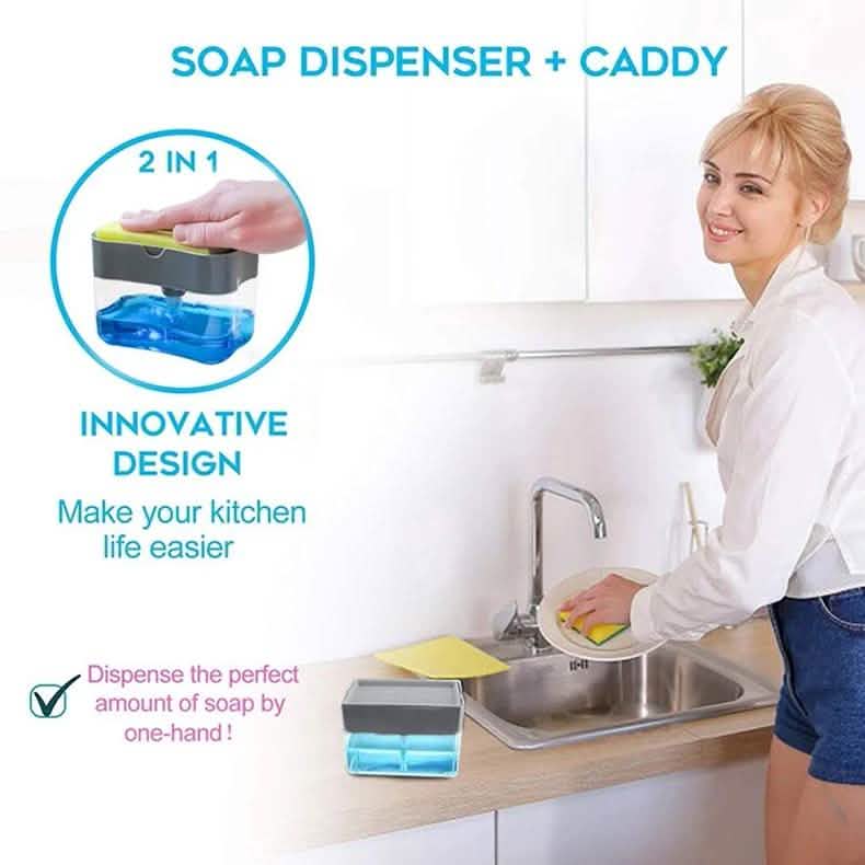 2-in-1 Soap Dispenser Pump with Sponge Holder Kitchen Essentials - DailySale