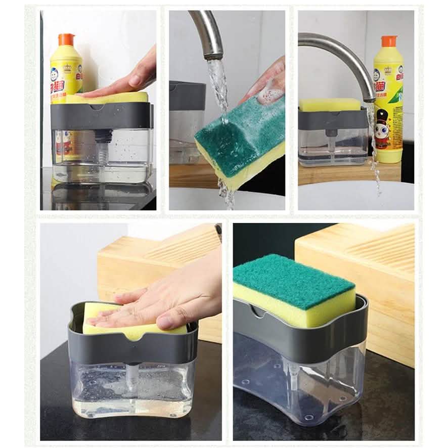 2-in-1 Soap Dispenser Pump with Sponge Holder Kitchen Essentials - DailySale