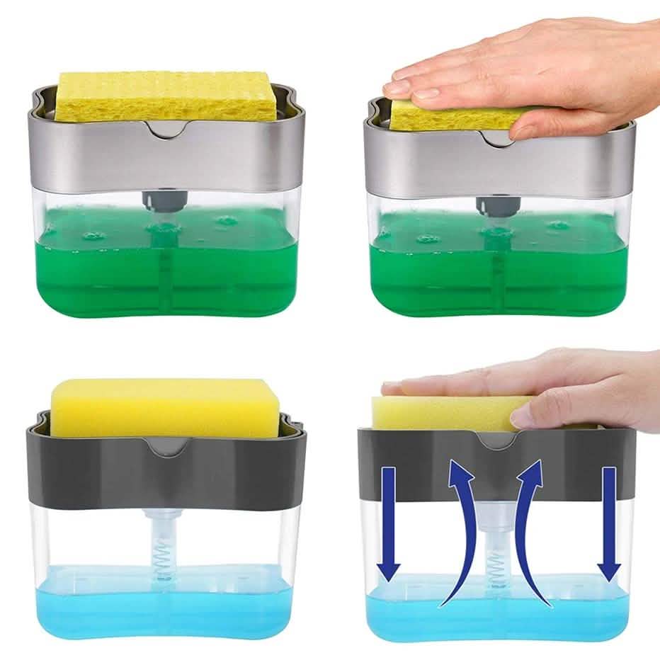 2-in-1 Soap Dispenser Pump with Sponge Holder Kitchen Essentials - DailySale