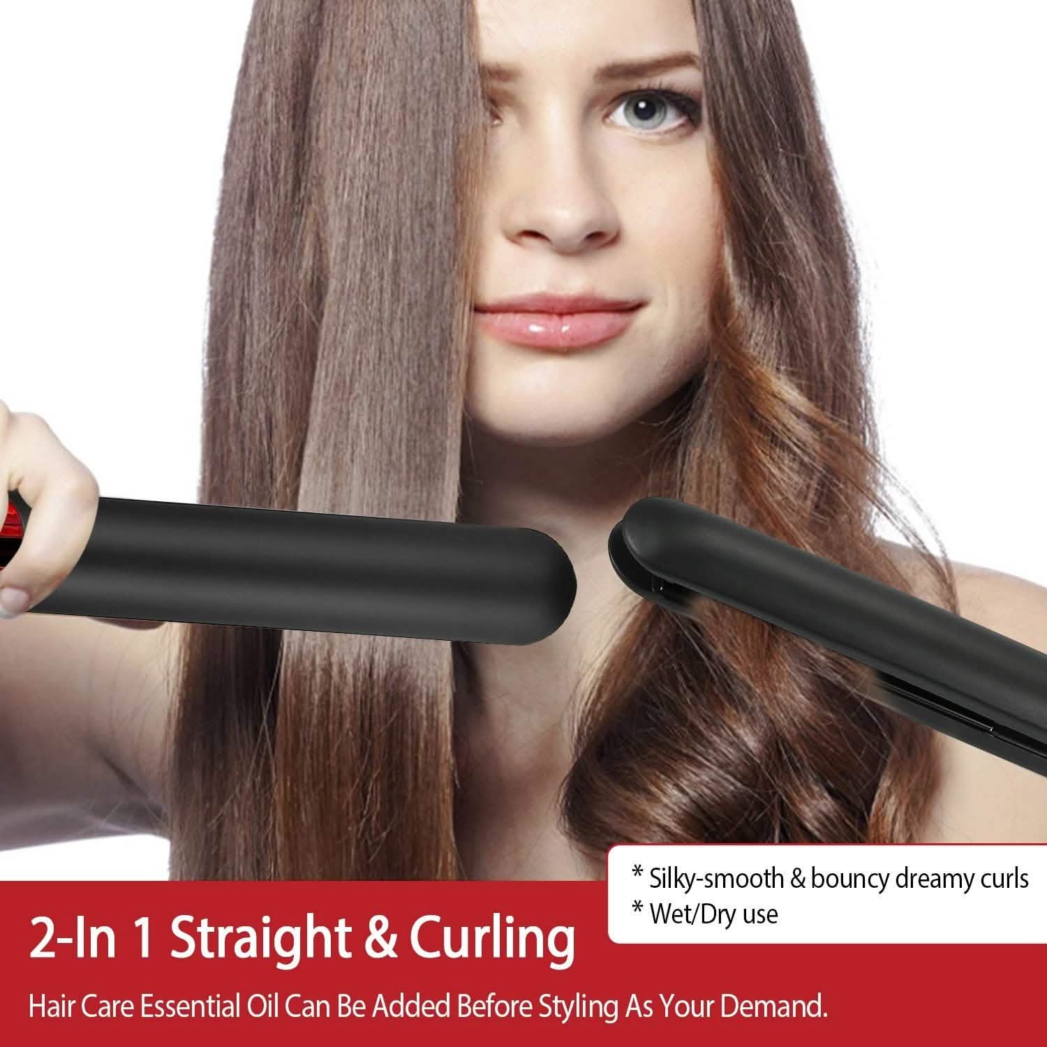 2-in-1 Twist Hair Straightener Ceramic Plate Hair Curler with Temperature Adjust LCD Display Beauty & Personal Care - DailySale
