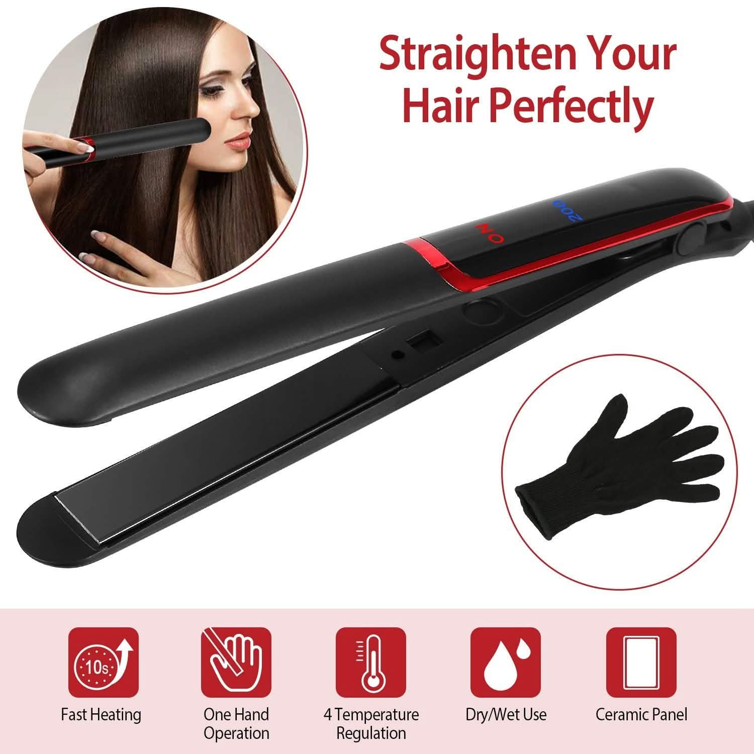 2-in-1 Twist Hair Straightener Ceramic Plate Hair Curler with Temperature Adjust LCD Display Beauty & Personal Care - DailySale