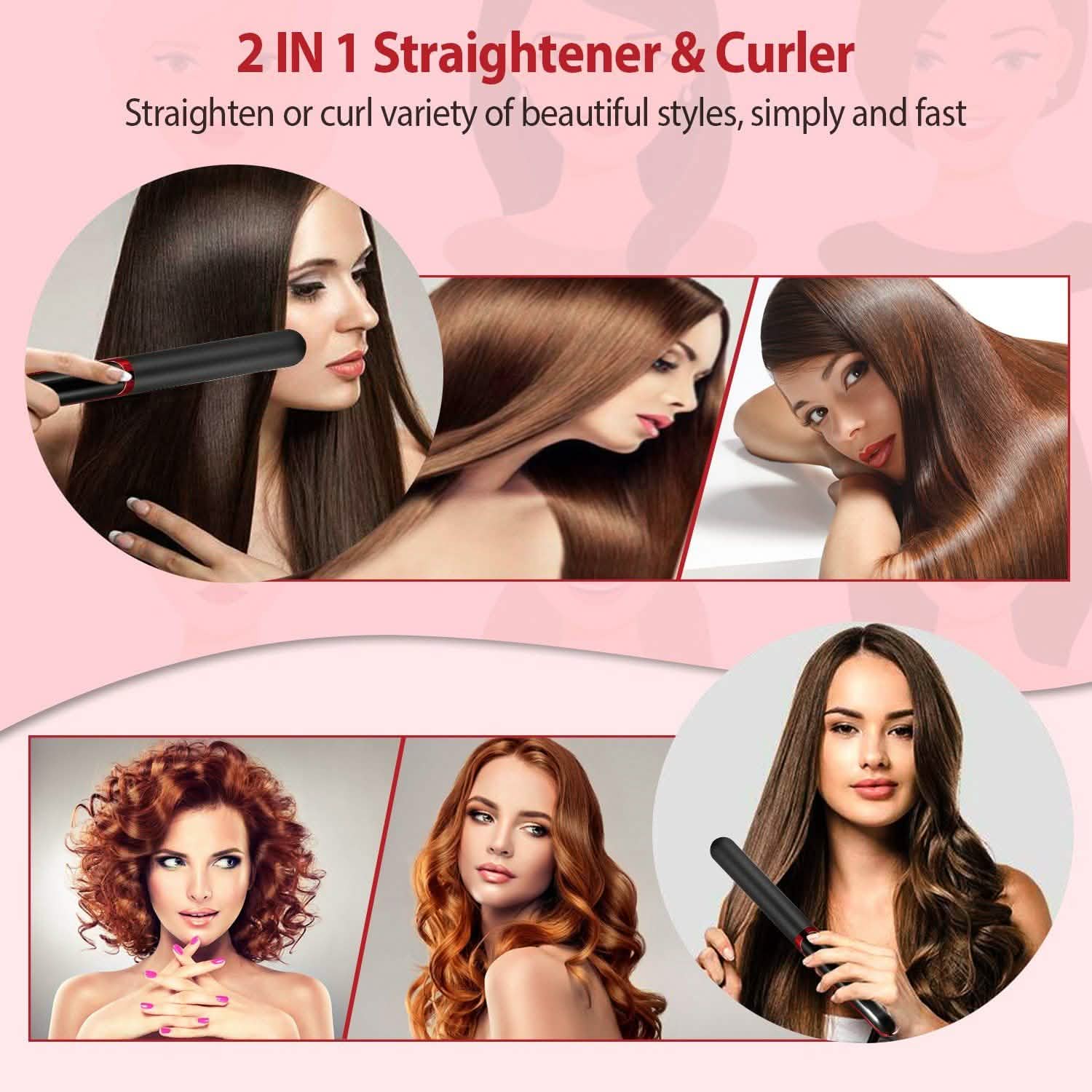 2-in-1 Twist Hair Straightener Ceramic Plate Hair Curler with Temperature Adjust LCD Display Beauty & Personal Care - DailySale