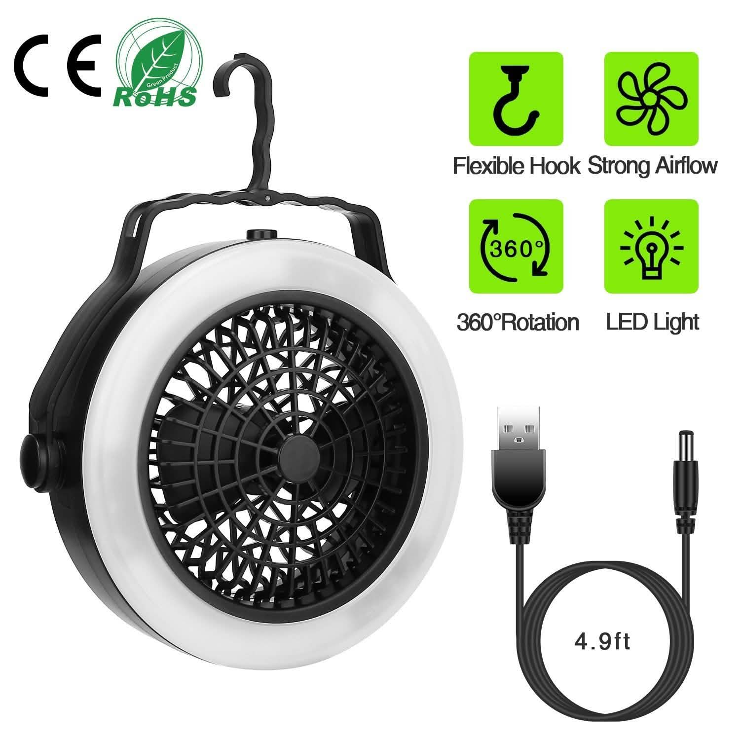 2-in1 Outdoor Battery/USB Operated Portable Camping LED Fan Sports & Outdoors - DailySale