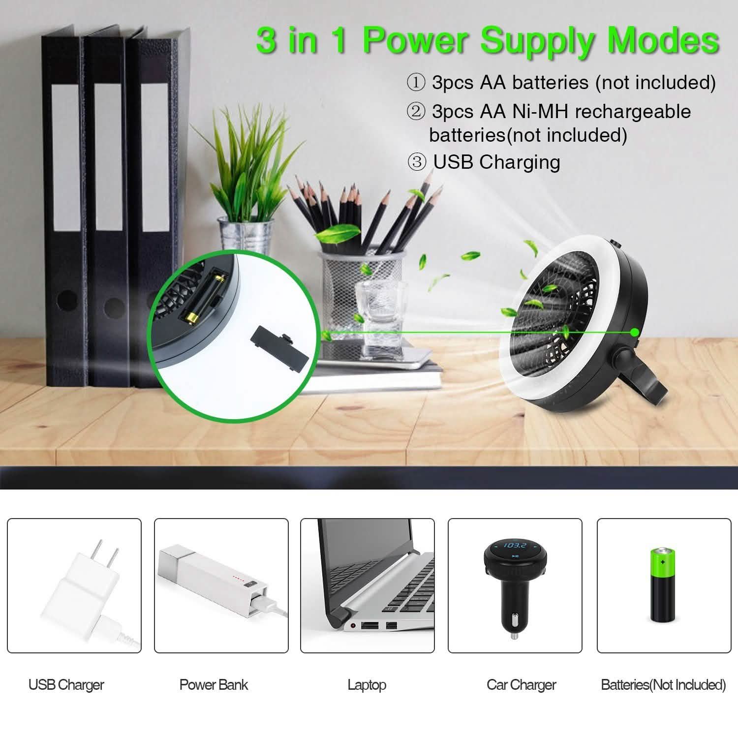 2-in1 Outdoor Battery/USB Operated Portable Camping LED Fan Sports & Outdoors - DailySale