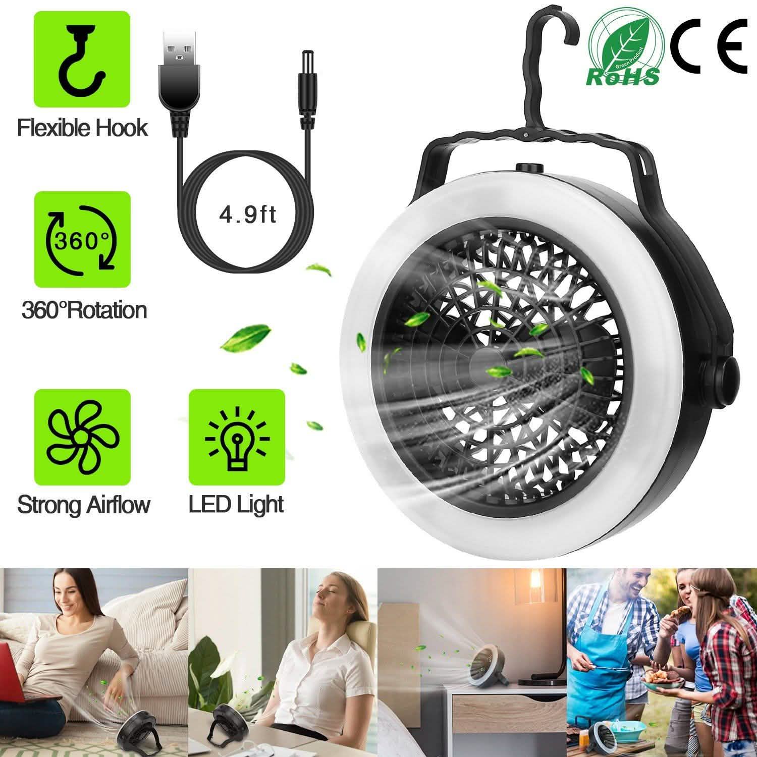 2-in1 Outdoor Battery/USB Operated Portable Camping LED Fan Sports & Outdoors - DailySale