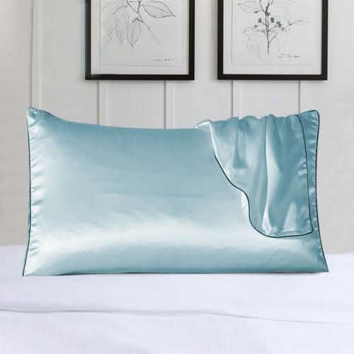 2-Pack: 100% Silk Pillow Cover with Trim Bedding Blue - DailySale