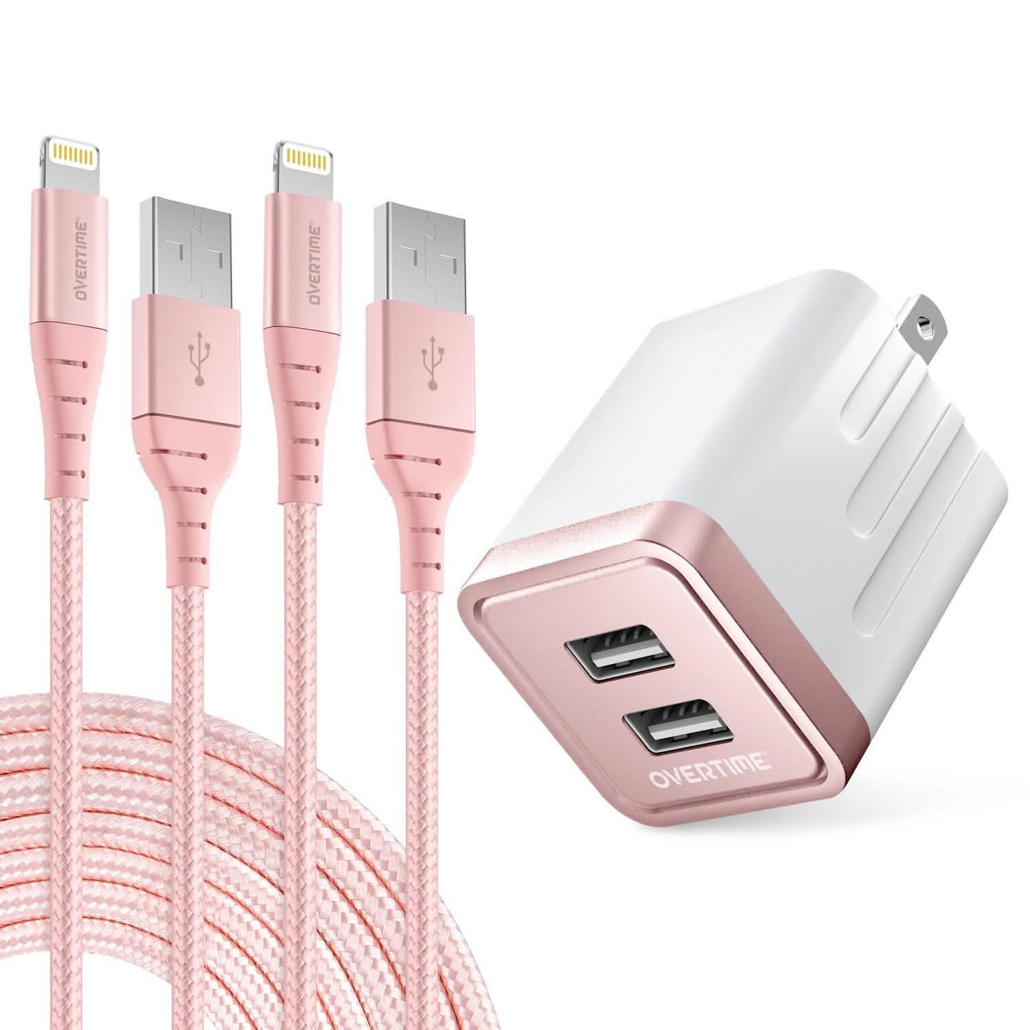 2-Pack: 10ft Overtime iPhone Charger Set with Dual USB Wall Charger Adapter Mobile Accessories - DailySale