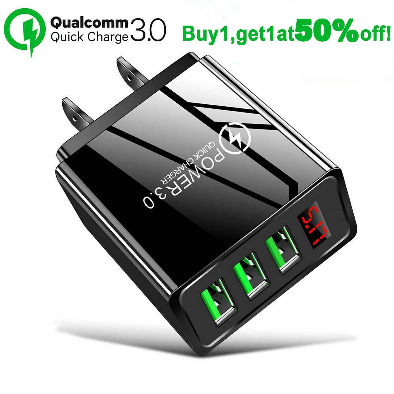 2-Pack: 3 Port LED Fast Quick Charge QC 3.0 USB Hub Display Wall Charger Adapter US Plug Mobile Accessories - DailySale