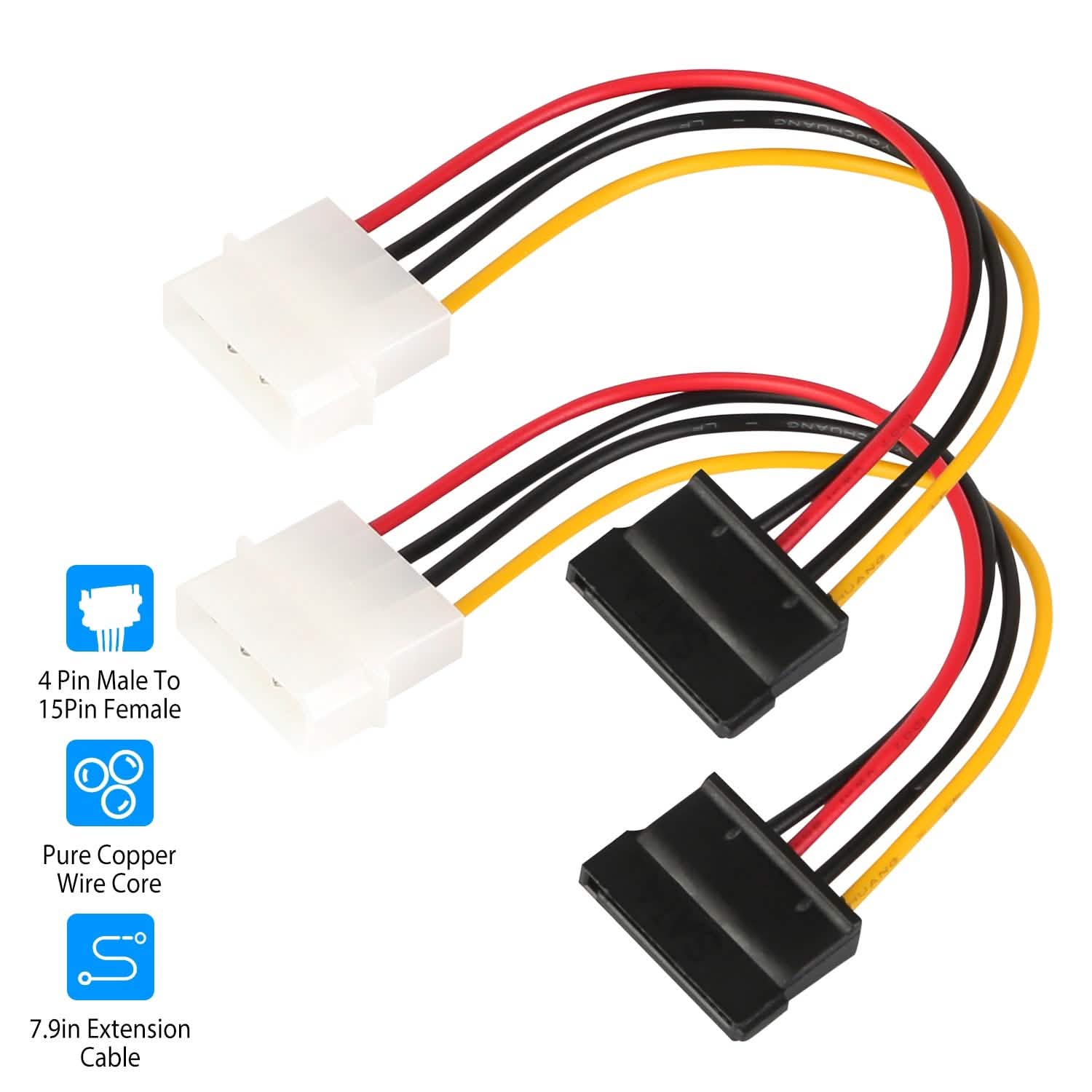 2-Pack: 4 Pin Male To 15Pin Female Data Cable Adapter Computer Accessories - DailySale