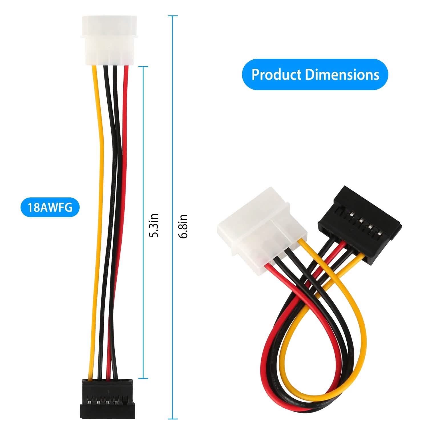 2-Pack: 4 Pin Male To 15Pin Female Data Cable Adapter Computer Accessories - DailySale