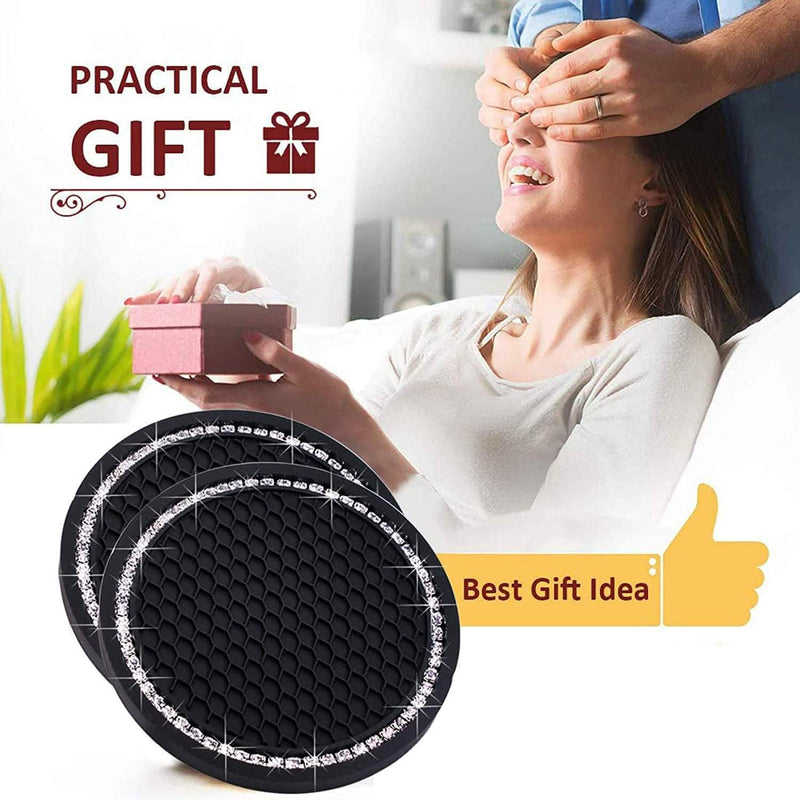 2-Pack: Anti-Slip Crystal Rhinestone Car Coaster Automotive - DailySale