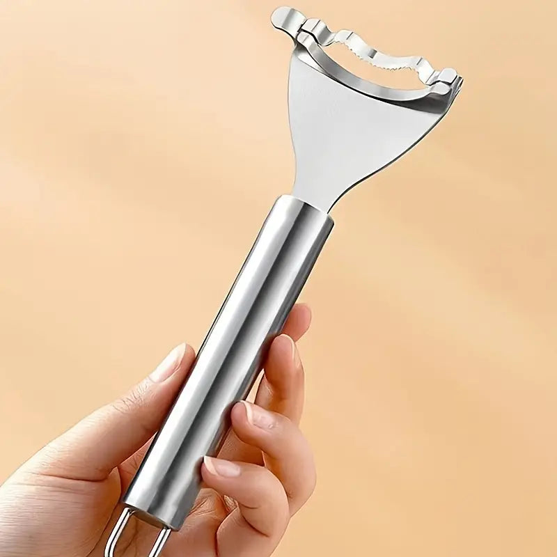Hand holding a Stainless Steel,Corn Peeler, Planer, Thresher to showcase its peeling mechanism