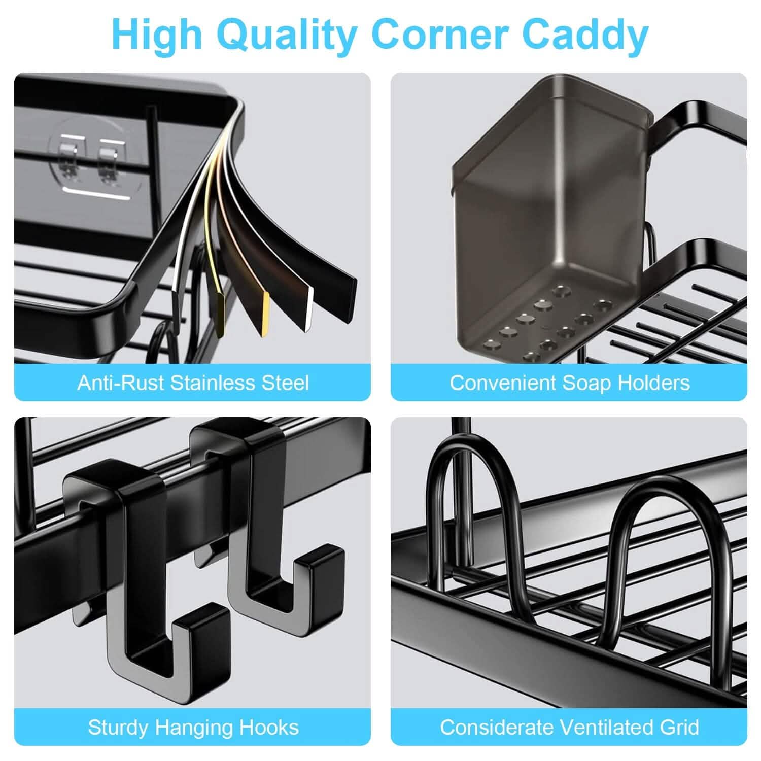 2-Pack: Corner Shower Caddy No Drilling Adhesive Shower Organizer Bath - DailySale