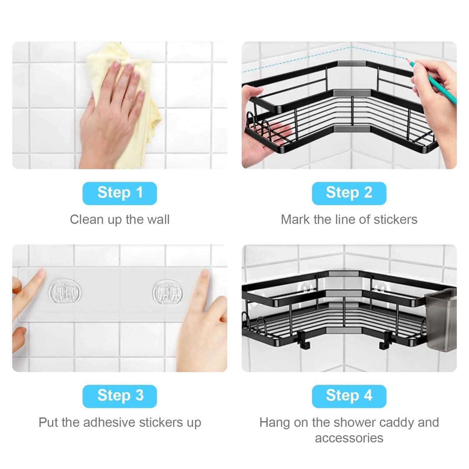 2-Pack: Corner Shower Caddy No Drilling Adhesive Shower Organizer Bath - DailySale