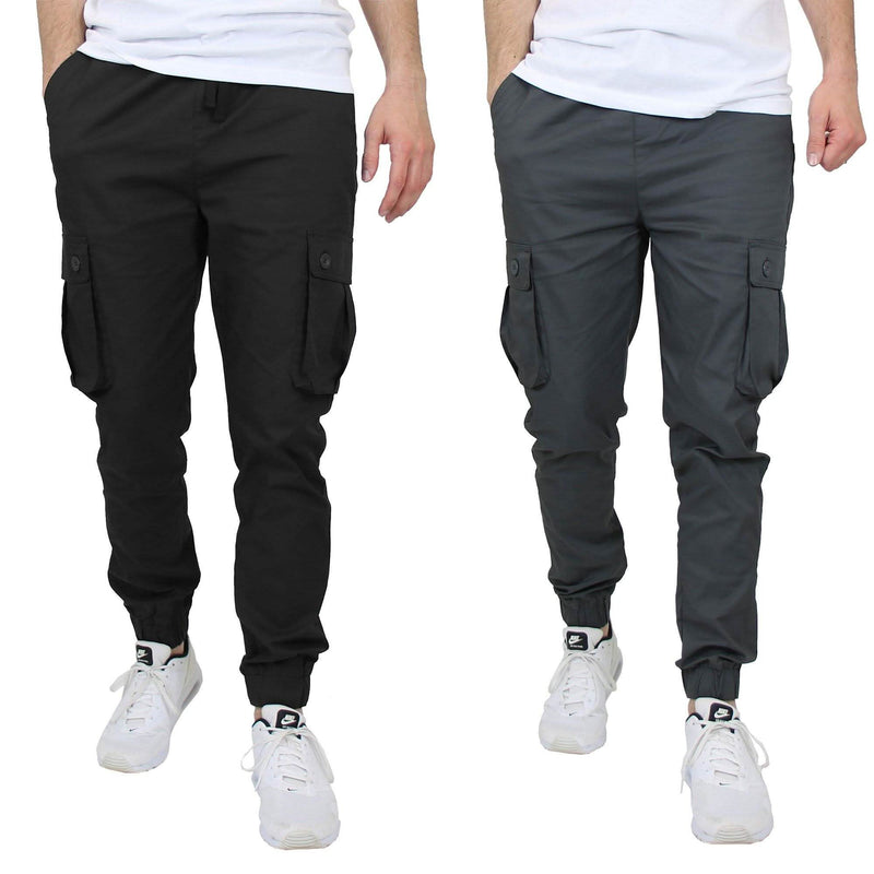2-Pack Cotton Stretch Cargo Jogger Pants Men's Clothing Black/Gray S - DailySale