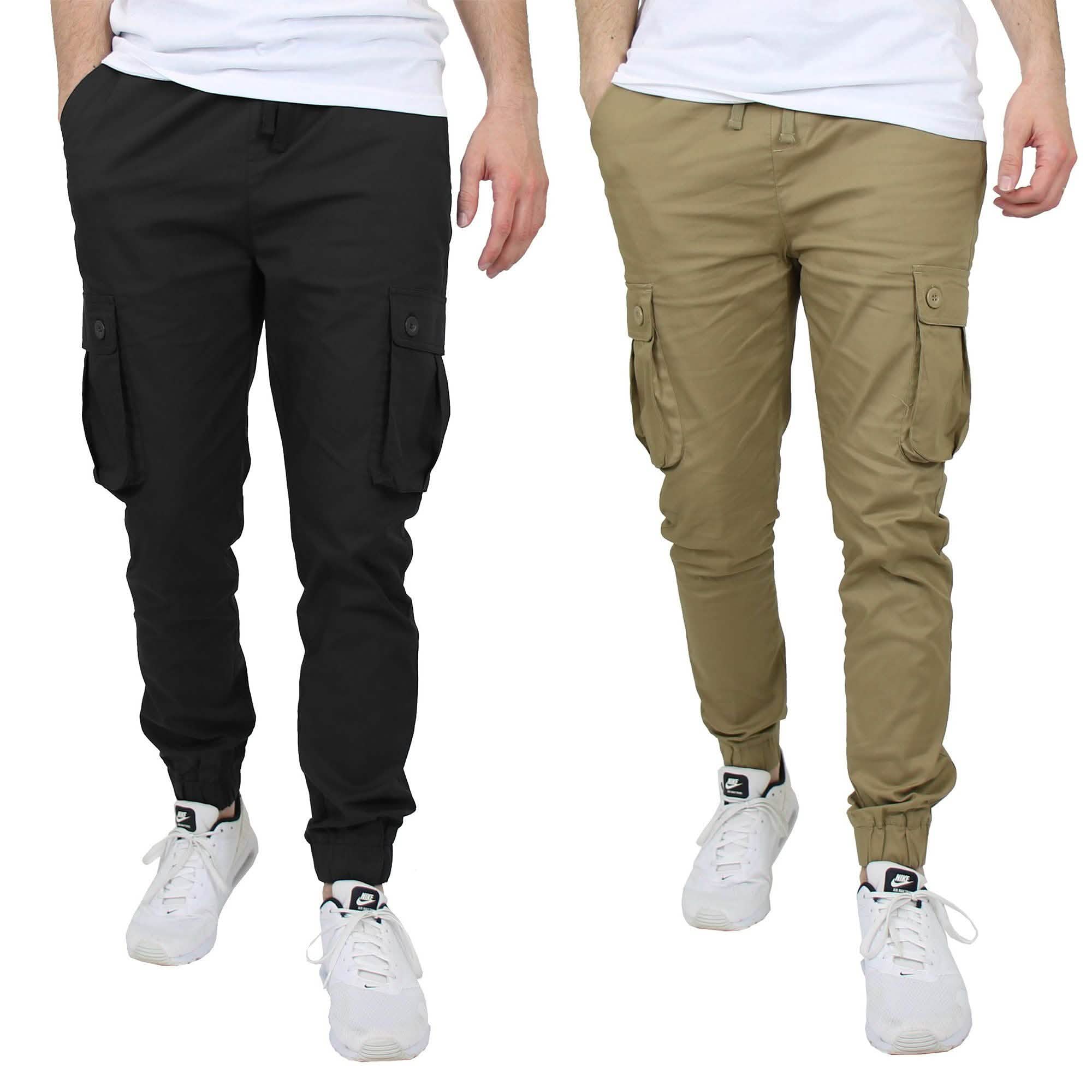 2-Pack Cotton Stretch Cargo Jogger Pants Men's Clothing Black/Khaki S - DailySale