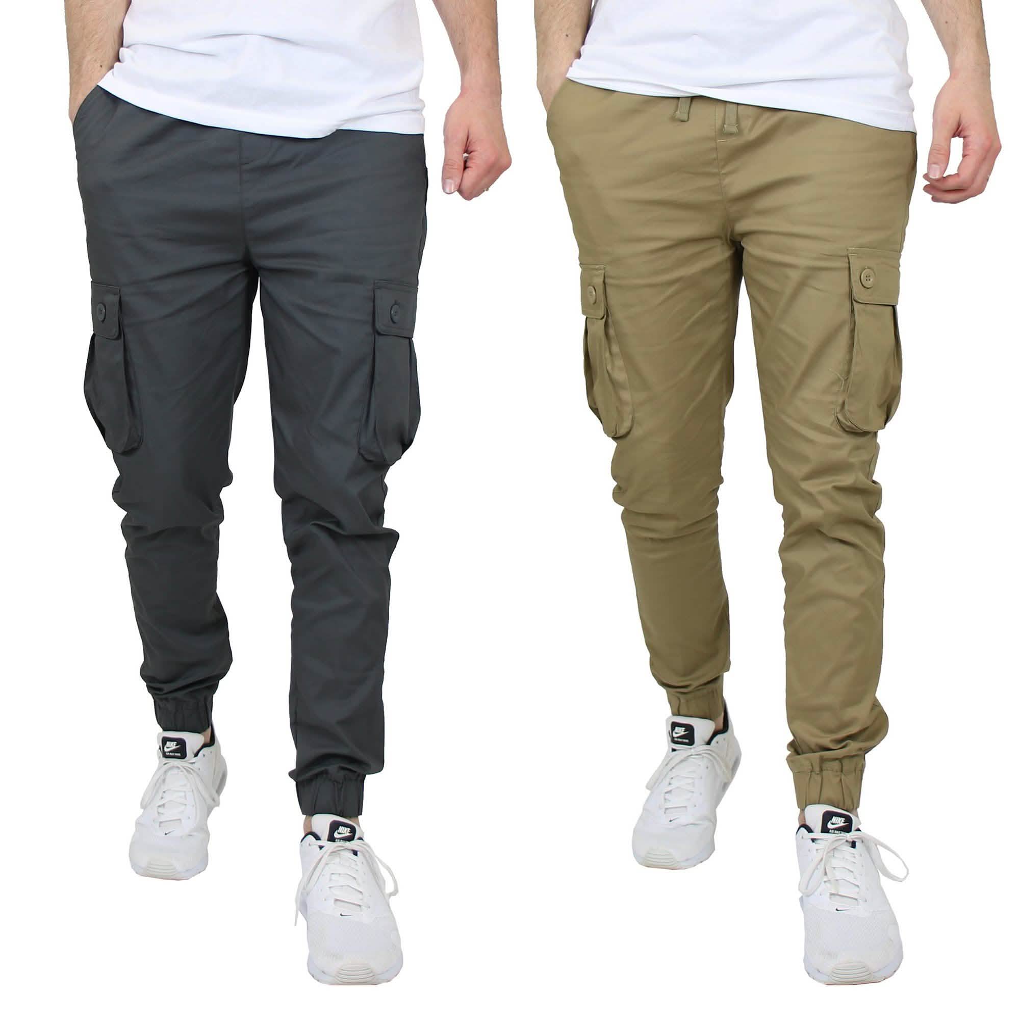 2-Pack Cotton Stretch Cargo Jogger Pants Men's Clothing Gray/Khaki S - DailySale