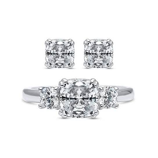 2-Pack: Cushion Cut Studs and Cushion Cut Ring with Side Stones Rings 6 - DailySale