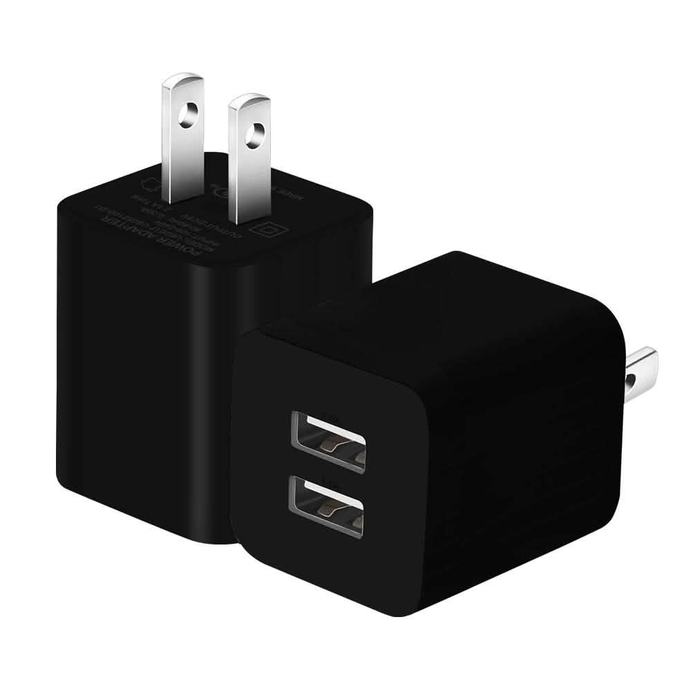 2-Pack: Dual Port USB Wall Charger Mobile Accessories Black - DailySale