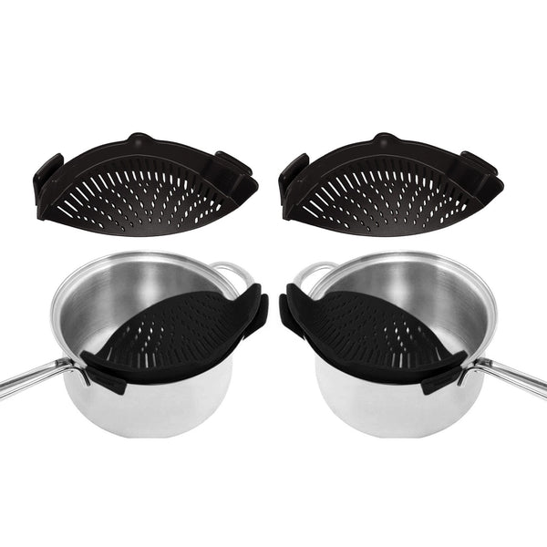 2-Pack: Easy Snap On Heat Resistance Silicone Kitchen Strainer Kitchen Tools & Gadgets Black - DailySale