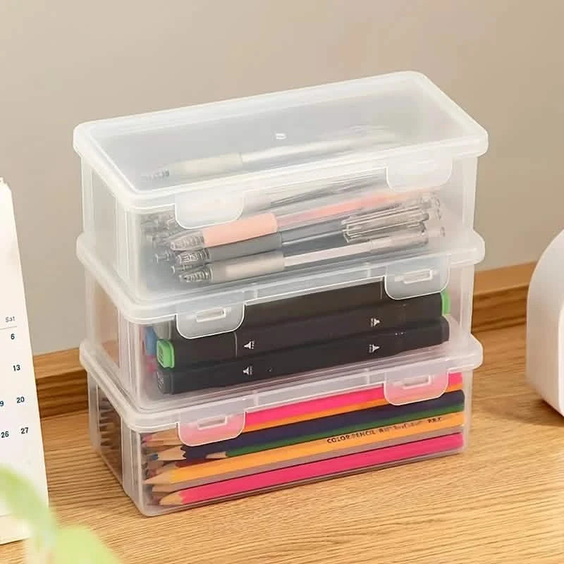 2-Pack: Extra Large Capacity Plastic Pencil Box Stackable Translucent Clear Pencil Box Closet & Storage - DailySale