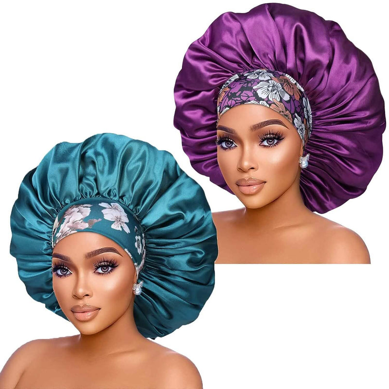 2-Pack: Extra Large Satin Bonnets for Sleeping Women's Shoes & Accessories Purple/Teal - DailySale