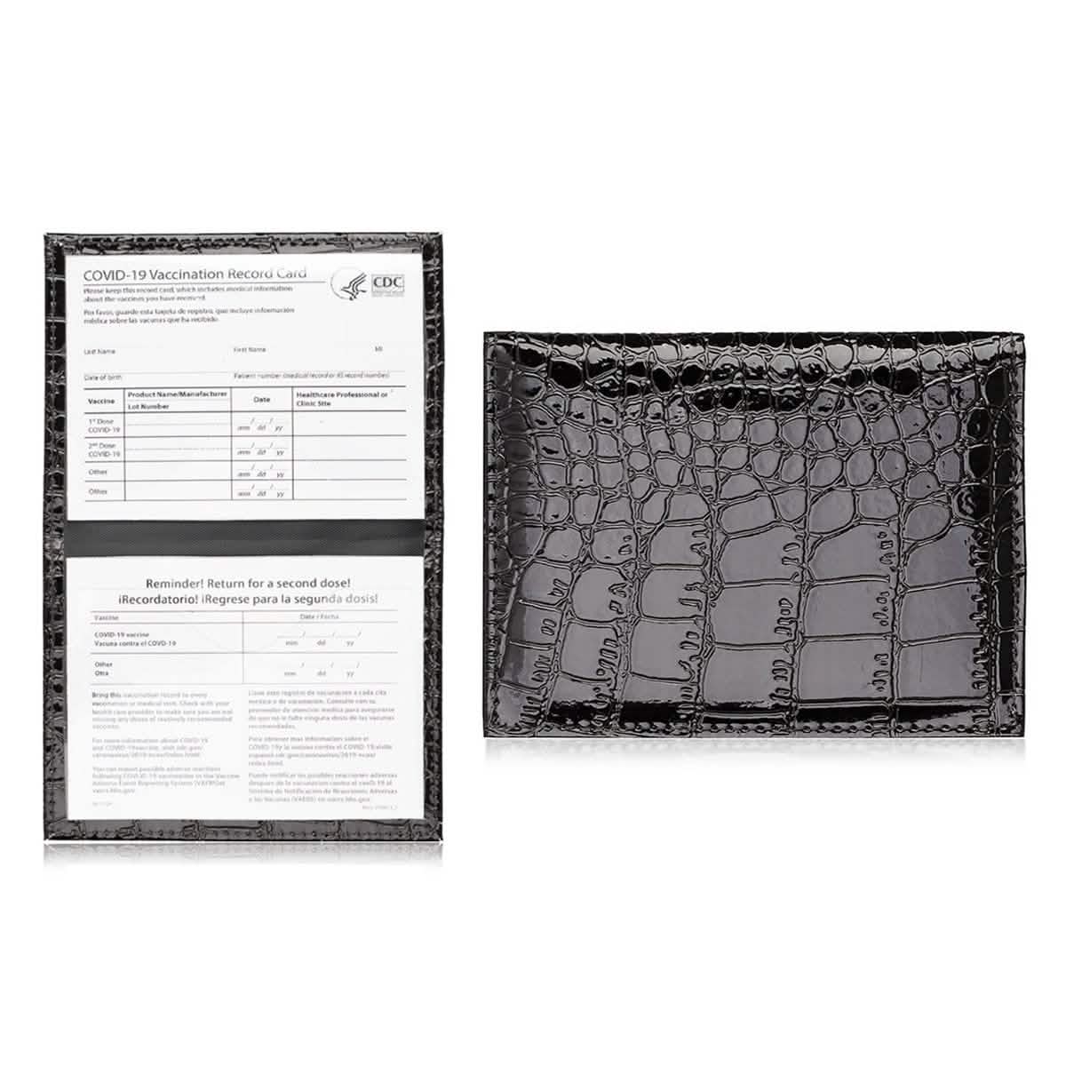 2-Pack: Faux Crocodile Leather Bling CDC Vaccination Card Immunization Record Protector Holder Passport Bags & Travel Black - DailySale