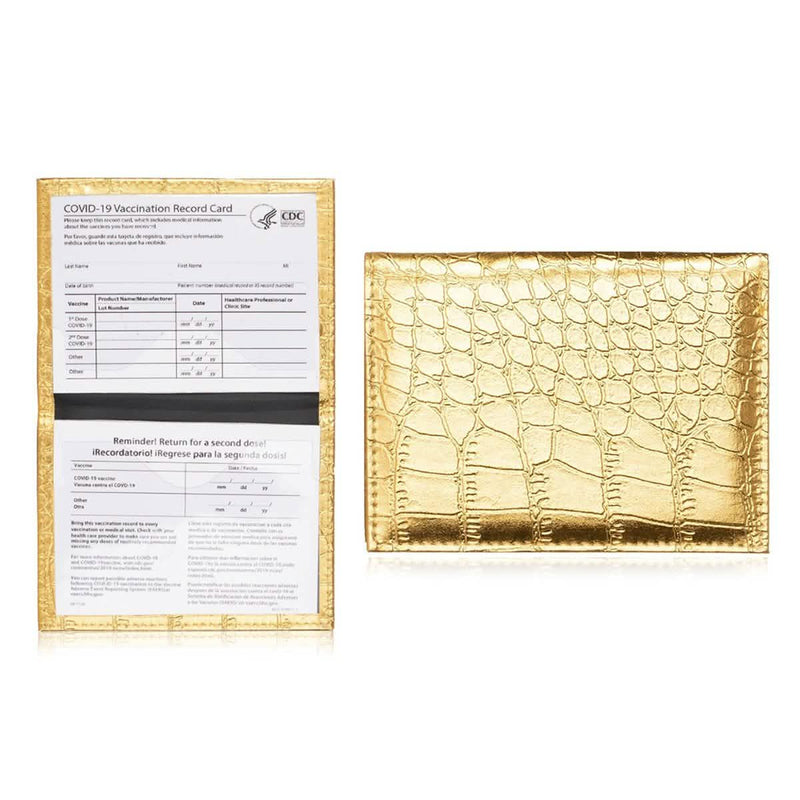 2-Pack: Faux Crocodile Leather Bling CDC Vaccination Card Immunization Record Protector Holder Passport Bags & Travel Gold - DailySale
