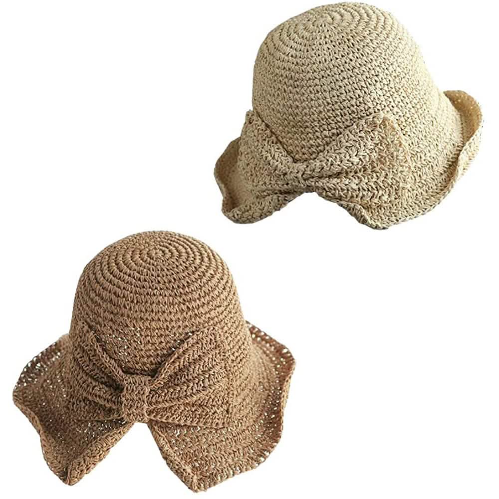 2-Pack: Foldable Wide Brim Floppy Straw Hat Women's Shoes & Accessories Beige/Khaki - DailySale