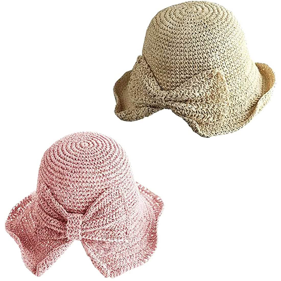 2-Pack: Foldable Wide Brim Floppy Straw Hat Women's Shoes & Accessories Pink/Beige - DailySale