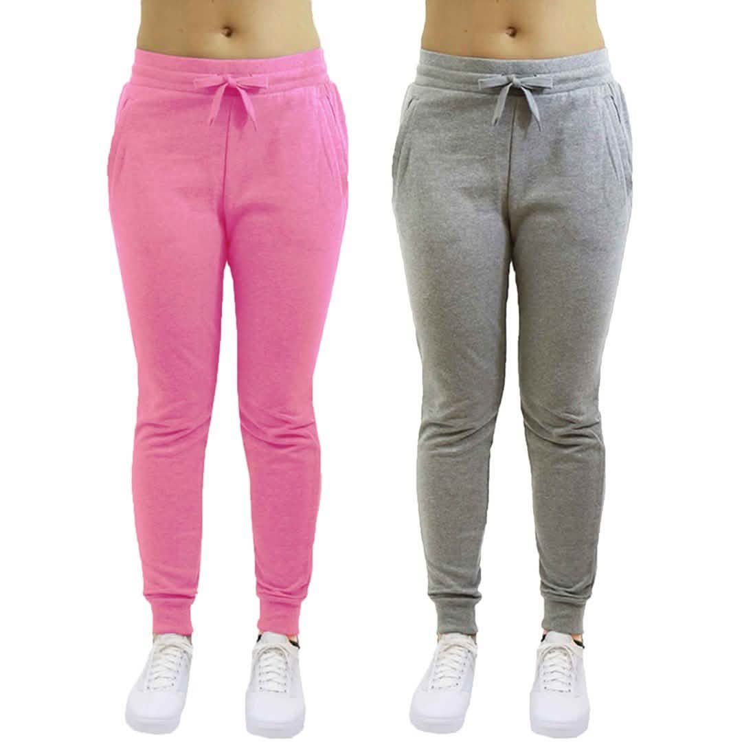 2-Pack: Galaxy By Harvic Women's Heavyweight Fleece-Lined Joggers Women's Apparel S Heather Gray/Pink - DailySale