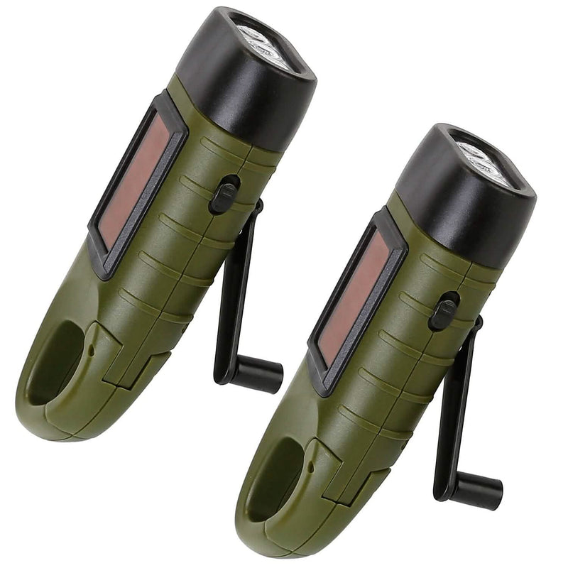 2-Pack: Hand Crank Solar Powered Flashlight Sports & Outdoors - DailySale