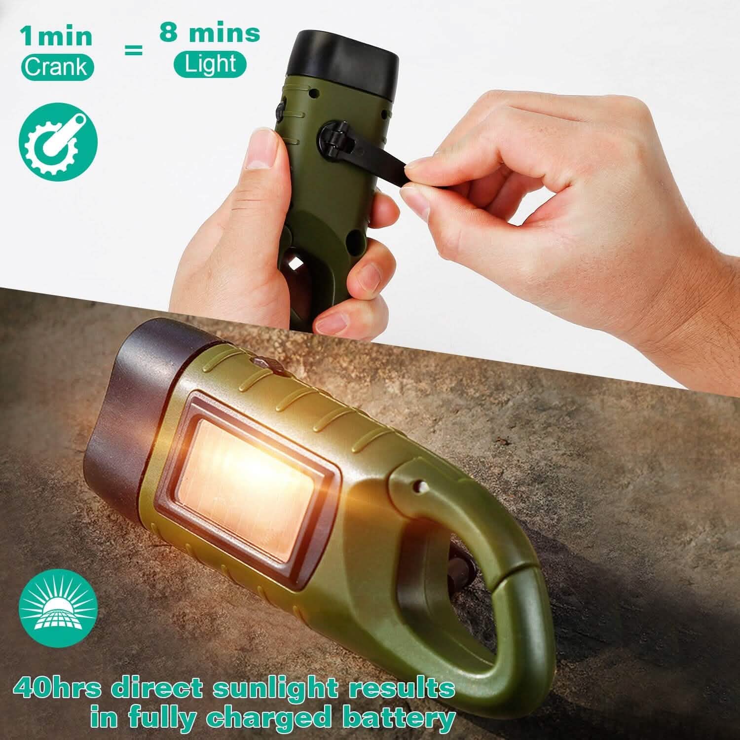 2-Pack: Hand Crank Solar Powered Flashlight Sports & Outdoors - DailySale