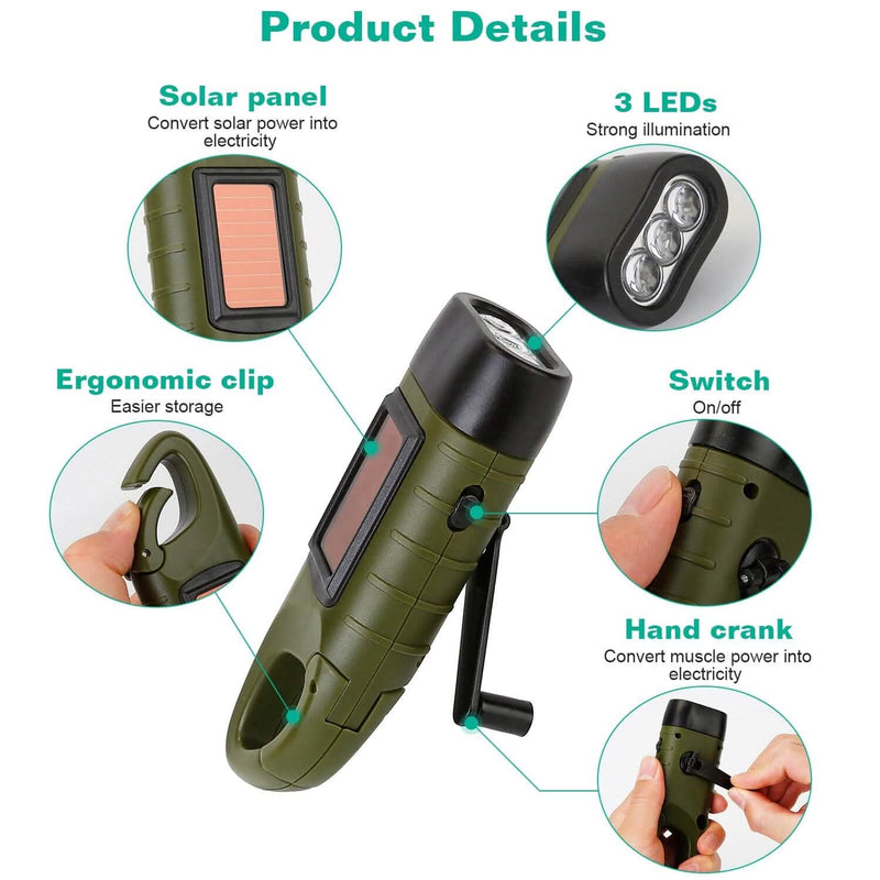 2-Pack: Hand Crank Solar Powered Flashlight Sports & Outdoors - DailySale