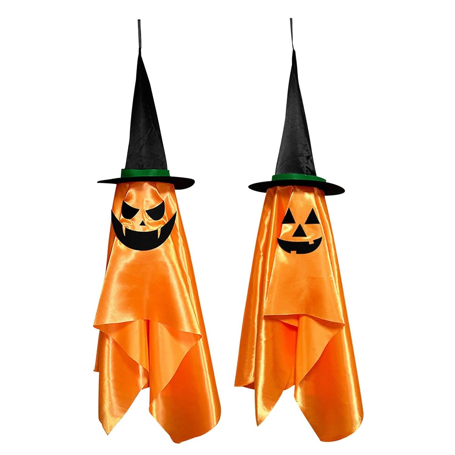 2-Pack: Hanging Ghosts with Wizard Hat Snicker Scary Face Holiday Decor & Apparel - DailySale