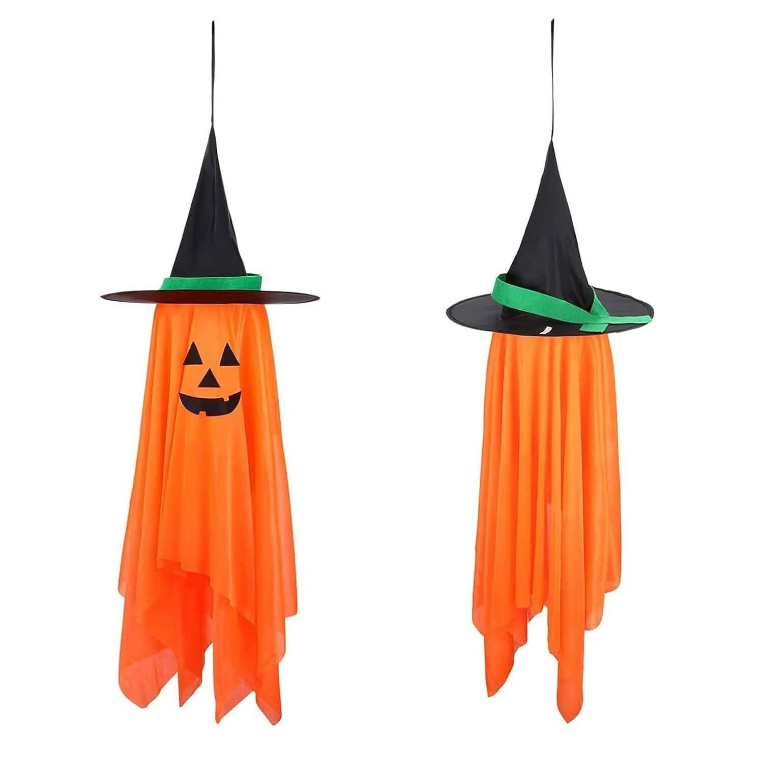 2-Pack: Hanging Ghosts with Wizard Hat Snicker Scary Face Holiday Decor & Apparel - DailySale