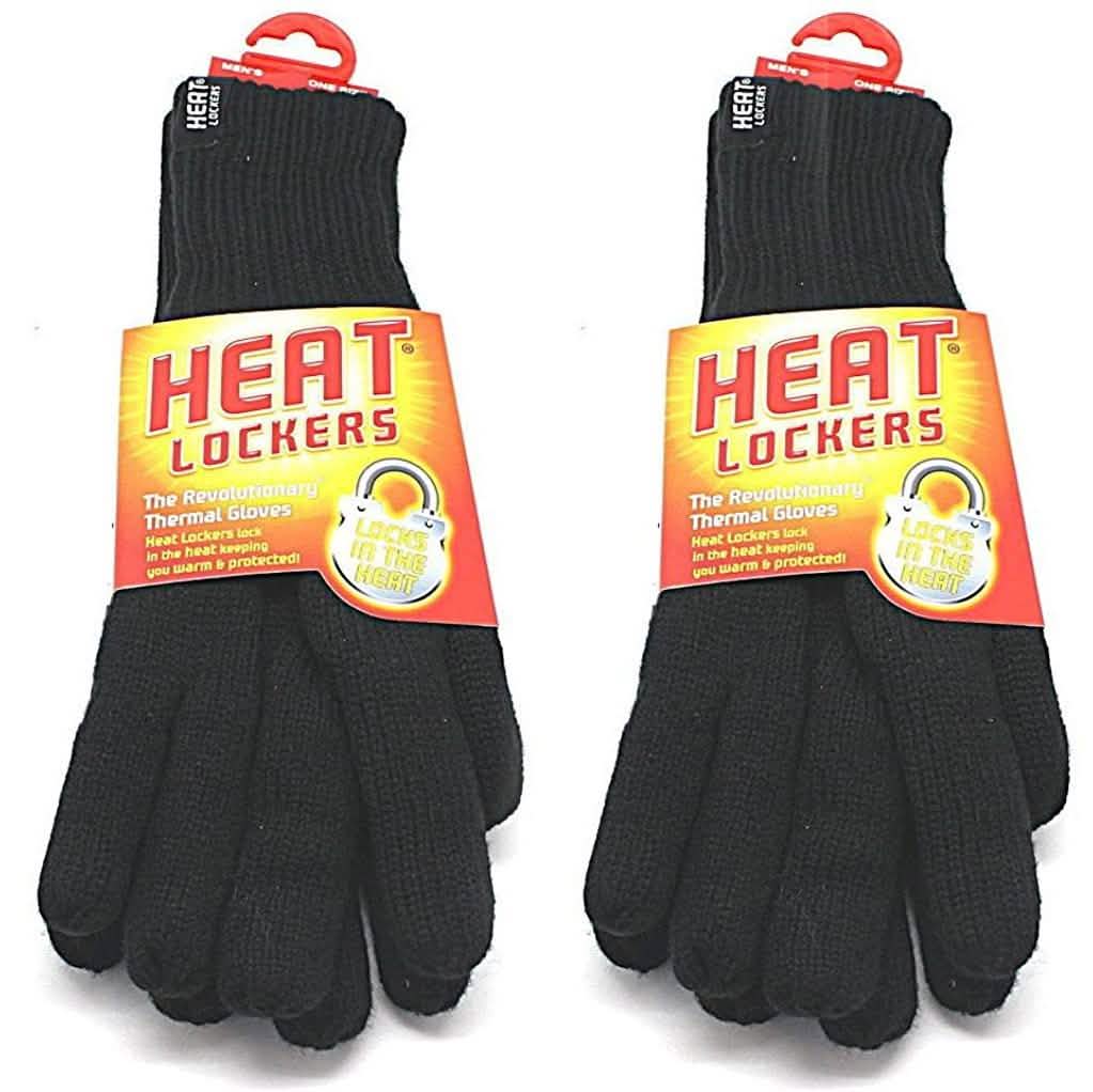 2-Pack: Heat Lockers Mens Black Thermal Gloves with Insulation Lining Men's Accessories - DailySale