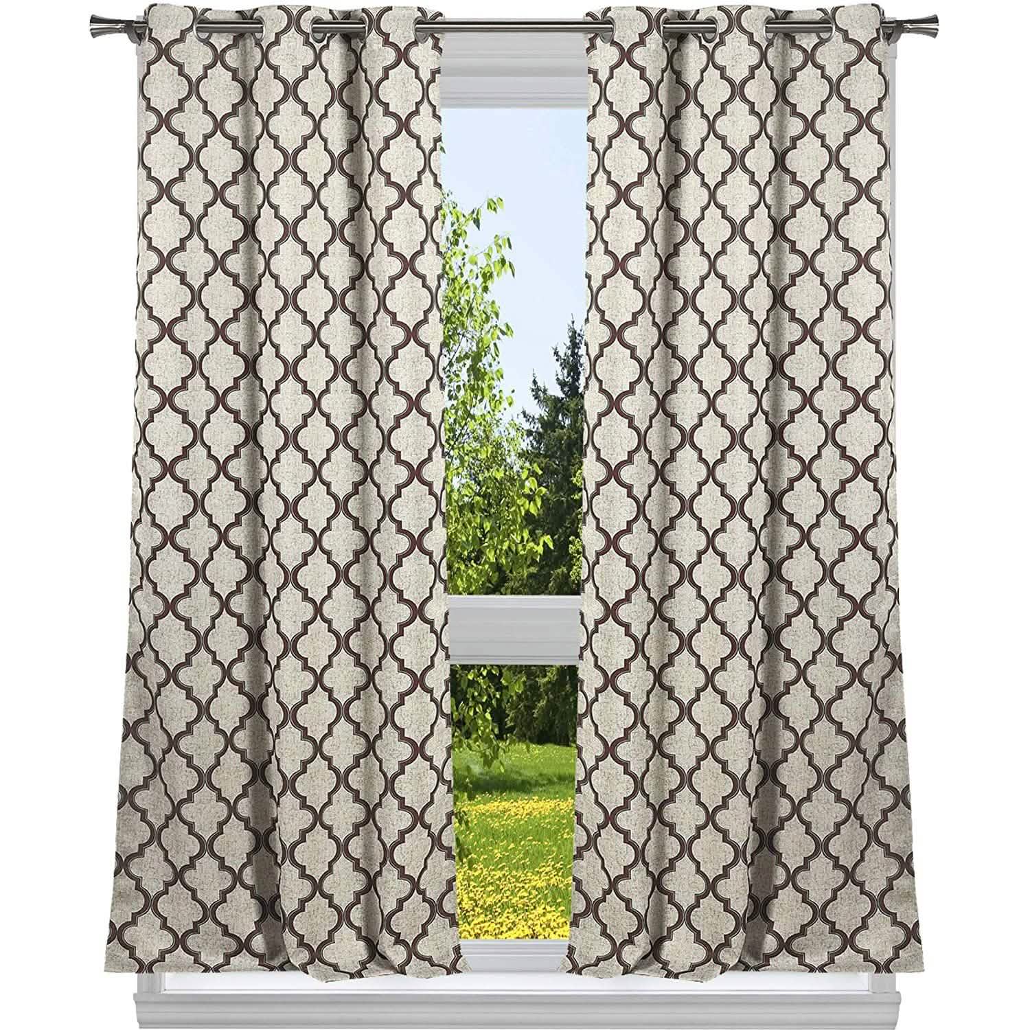 2-Pack: Heavy Geometric Blackout Grommet Window Curtain Pair Panel Furniture & Decor Chocolate - DailySale