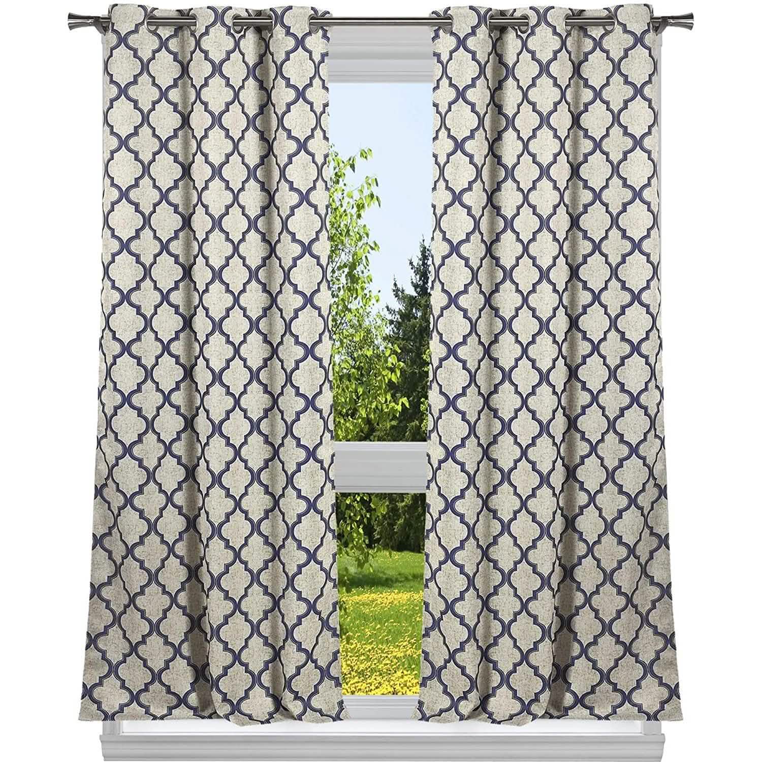 2-Pack: Heavy Geometric Blackout Grommet Window Curtain Pair Panel Furniture & Decor Navy - DailySale