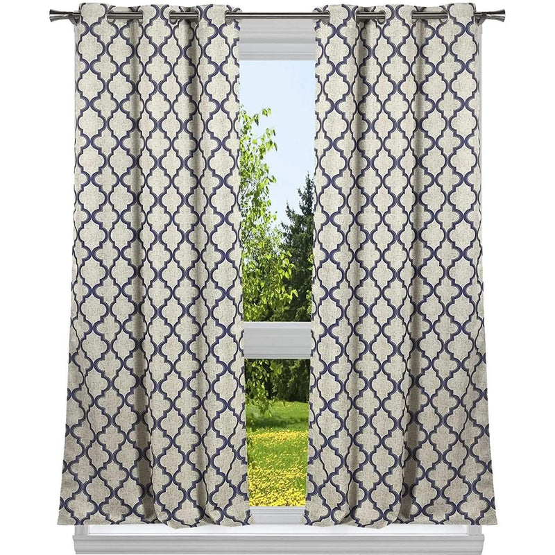 2-Pack: Heavy Geometric Blackout Grommet Window Curtain Pair Panel Furniture & Decor Navy - DailySale