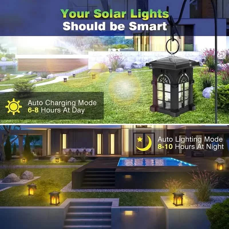 2-Pack: IP65 Waterproof Solar Outdoor Lights With Flickering Flame Holiday Decor & Apparel - DailySale
