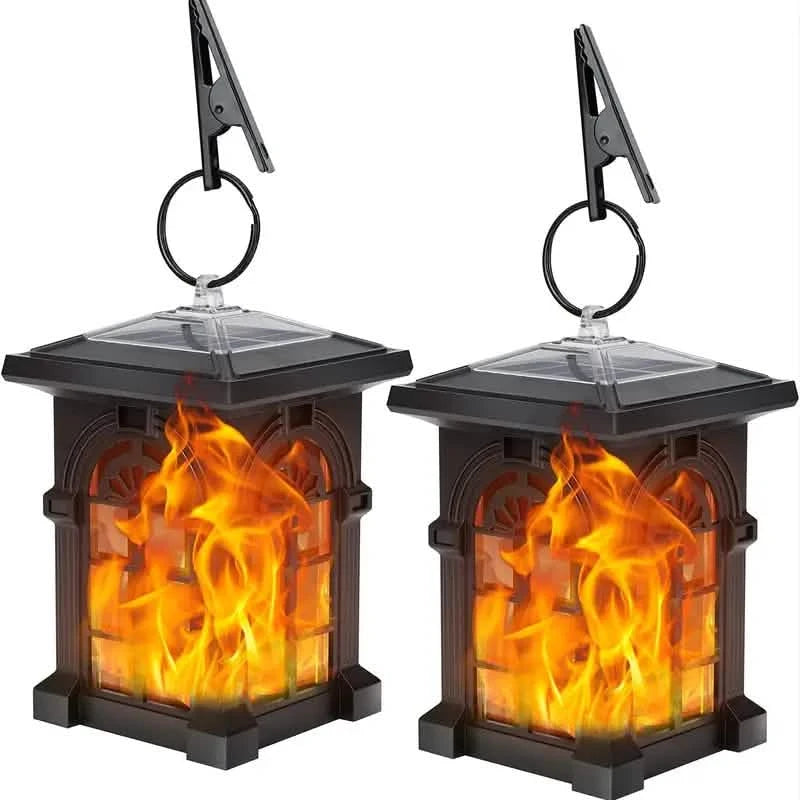 2-Pack: IP65 Waterproof Solar Outdoor Lights With Flickering Flame Holiday Decor & Apparel - DailySale