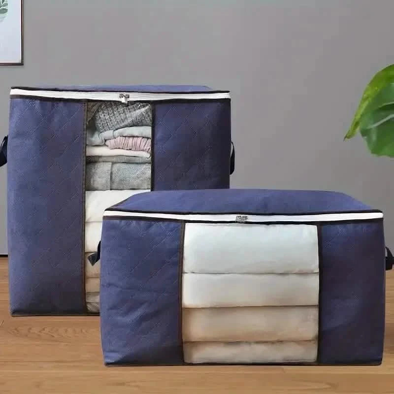2-Pack: Large Storage Bag Organizer with Reinforced Handle, Clear Window & Sturdy Zippers Closet & Storage Dark Blue - DailySale