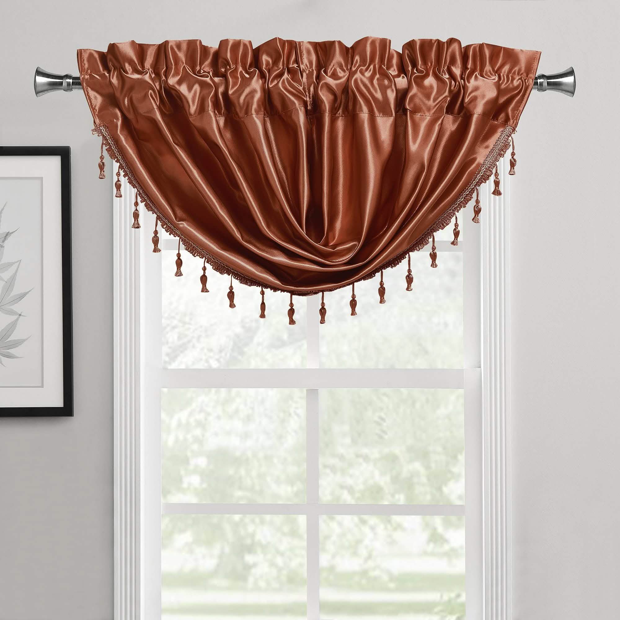 2-Pack: Luxury Waterfall Austrian Beads Trimmed Window Valances Furniture & Decor Rust - DailySale