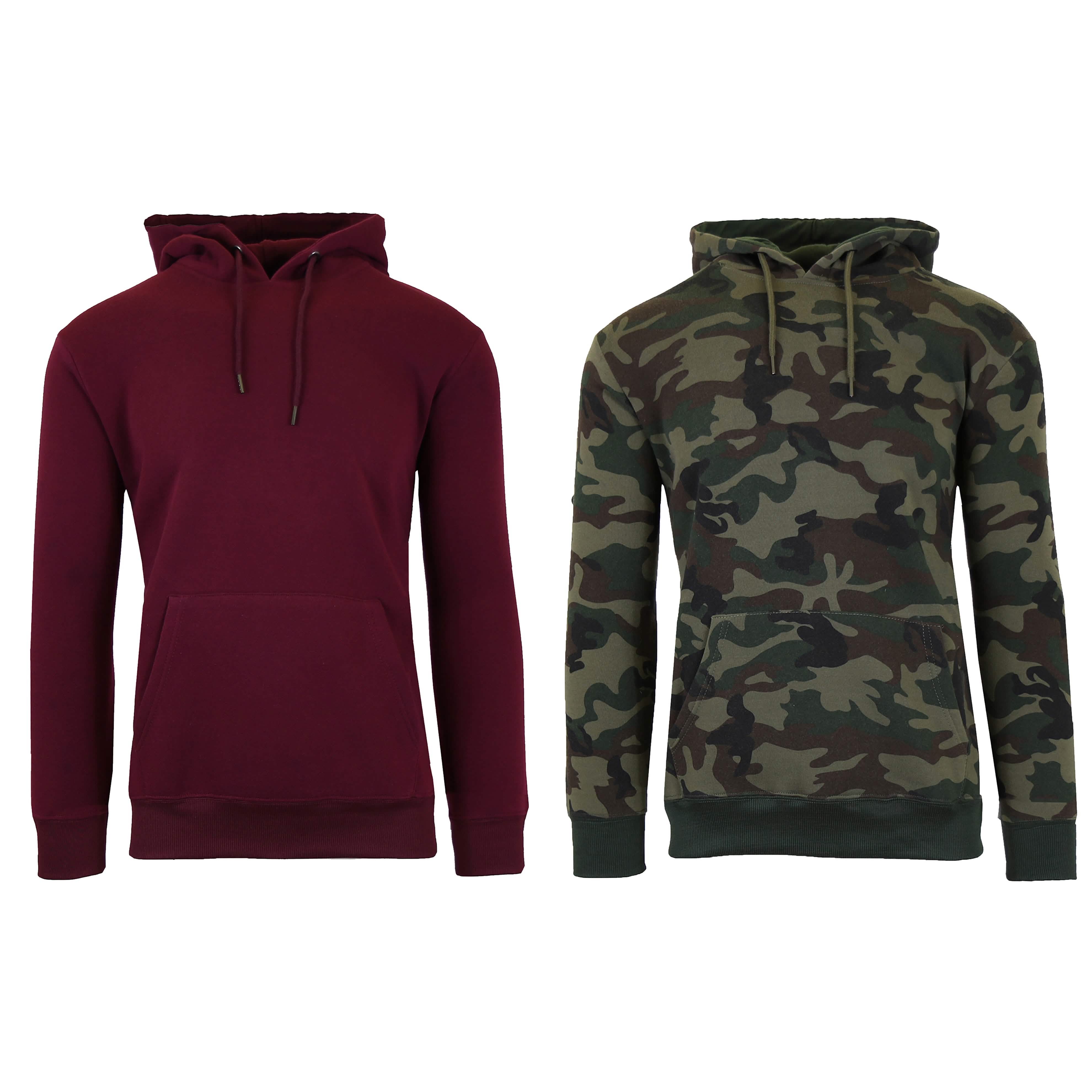 2-Pack: Men’s and Women’s Fleece Pullover Hoodie Men's Outerwear Burgundy/Woodland Camo S - DailySale